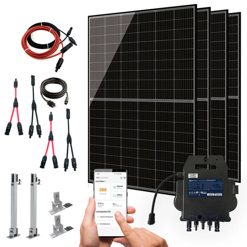 SUNOVA Balkonkraftwerk 1720W Komplettset – 4×430W bifaziale Glas-Glas Module, APsystems EZ1-M Wechselrichter & PVH 60 Halterung
