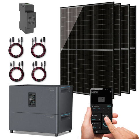MARSTEK Balkonkraftwerk 1720W Komplettset mit 4× Sunova 430W bifazialen Modulen, Jupiter C Plus 2,56 kWh Solarspeicher inkl. JC+ B2500 Erweiterungsbatterie und CT002 Smart Meter