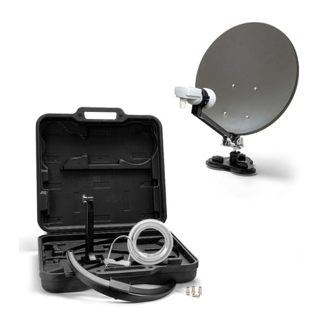 XORO 38,5 cm Camping Satellitenantenne MCA 38 Set, inkl. Single LNB mit integriertem Satfinder, 10m Kabel, Halterungen, im Hartschalenkoffer
