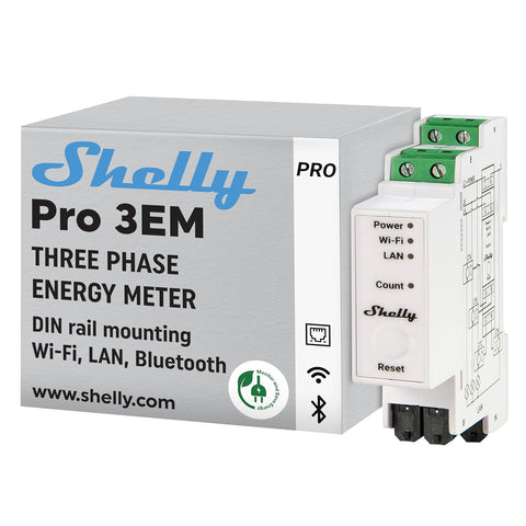 Shelly Pro 3EM 120A – 3-Phasen Smart Stromzähler mit LAN, WLAN & Bluetooth