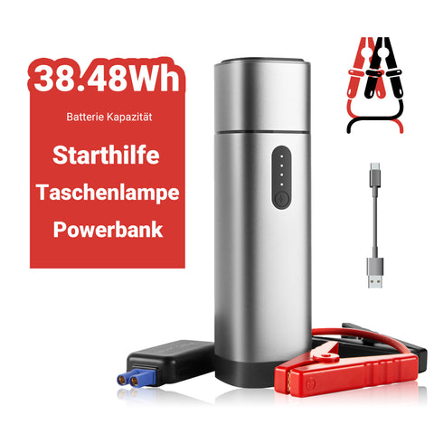 TIMIGO K1 Starthilfe Powerbank in edlem Aluminium Design, 12V-500A Spitzenstrom, 38,4Wh, Tragbare Auto Starthilfe für 6.0L Benzin und 5.0L Dieselmotor & LED Taschenlampe