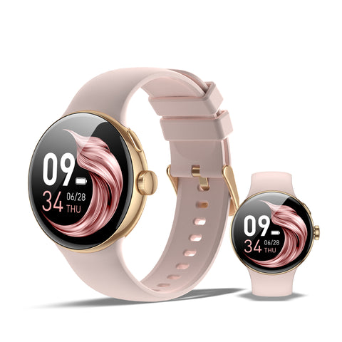 XINJI N2 - SmartWatch mit Bluetooth, Touchpanel, Puls-/HRV-/Blutsauerstoff-Messung, Schlafmonitor, Musikspeicher Dreh-und Druckknopf Gold