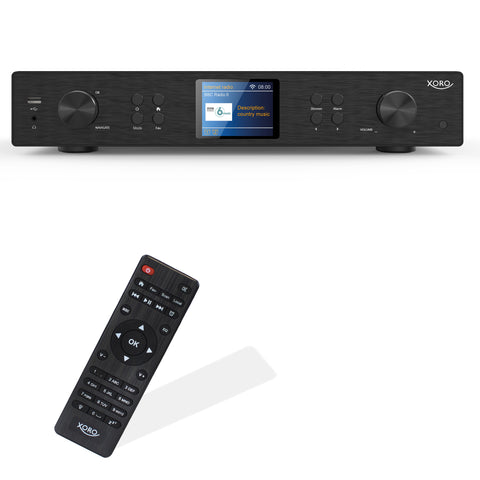 Xoro HFT 440 HiFi-Tuner Internetradio, DAB+/FM/UKW, WLAN, Bluetooth, Spotify Connect, Musik Streaming per UPnP, Antenne, Fernbedienung, LINE OUT, LINE IN, Breite 43 cm
