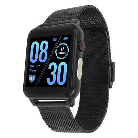 HEYRO FIT 21 Metal Black Smart Watch mit EKG, PPG, Blutdruckmessung, Pulsuhr, Kalorien- & Schrittzähler – mit zusätzlichem schwarzen Metallarmband (Edelstahlgewebe)