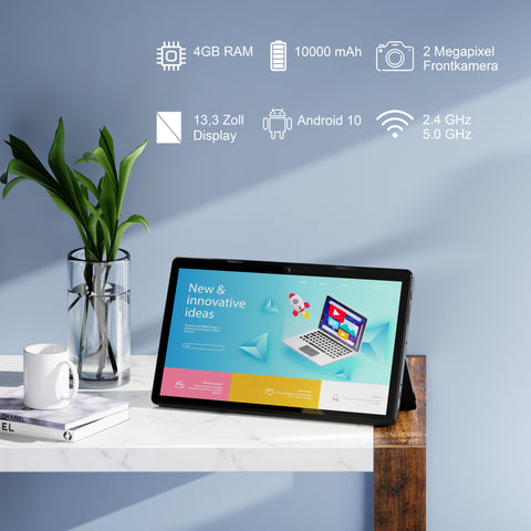 13.3 Zoll XORO MegaPAD 1333 Tablet-PC, LED IPS Display, Android 10, 10.000 mAh Akku, 1,6GHz Six Core Prozessor, 4 GB RAM, 32 GB Flash, WLAN 802.11ac, Bluetooth, Kartenleser, 2 MP Kamera