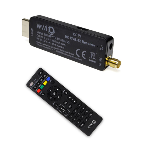 WWIO TRINITY T2 TV Stick mit 2 in 1 Fernbedienung & IR Fernbedienungsempfänger
