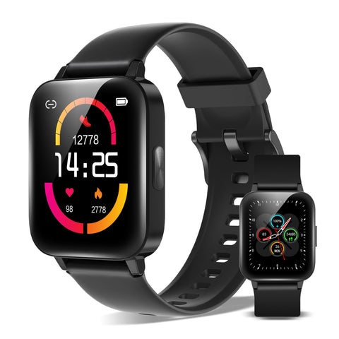 XINJI C1 Black Smart-Uhr mit Bluetooth, Touchpanel, Puls-/Blutsauerstoff-Messung, Schlafmonitor, Kalorien-/Schrittzähler, Benachrichtigungsfunktion, App, 5ATM Wasserdicht