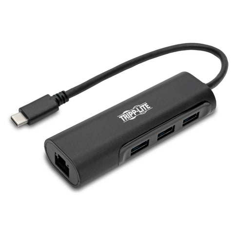 Tripp Lite U460-003-3A1GB 3-Port USB-C Hub mit LAN Port, USB-C auf 3x USB-A und Gbe, USB 3.0, schwarz