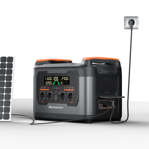 Newsmy Powerstation 2047,5 Wh Ultra-Fast-Aufladen von 0-100% in 1 Std., Mobiler Stromspeicher, 1200 W DC-In, 2400W AC-Out,  und 4x USB-C Ausgang, Solargenerator-LiMnFePO4-Akku für Camping, Heim-Backup