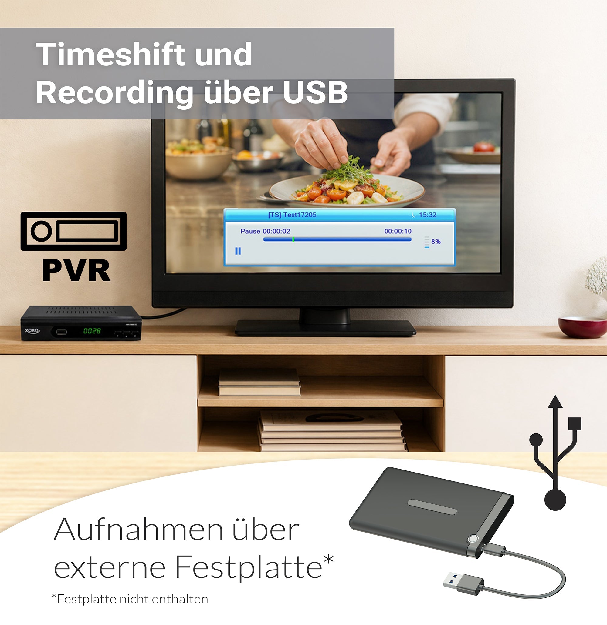 XORO HRS 8660 V2 mit PVR, Timeshift und TV-Aufnahme auf externe USB-Festplatte