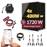 Balkonkraftwerk 1720W Komplettset mit 4 x 430W Bifalzial Module Glas-Glas der Marke Sunova Solar, Steckdose, APsystems Wechselrichter, 5 Meter Schuko-, 4 x 2 Meter DC Kabel, ohne Halterung