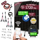 SUNOVA Solar Balkonkraftwerk 1720W mit 4×430W bifazialen Glas-Glas Modulen, APsystems EZ1-M Wechselrichter & PVH 50 Halterung