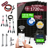 SUNOVA Balkonkraftwerk 1720W Komplettset – 4×430W bifaziale Glas-Glas Module, APsystems EZ1-M Wechselrichter & PVH 60 Halterung
