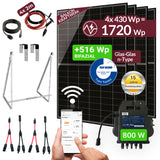 SUNOVA Balkonkraftwerk 1720W mit 4×430W bifazialen Glas-Glas Modulen, APsystems Wechselrichter & PVH 120 Halterung