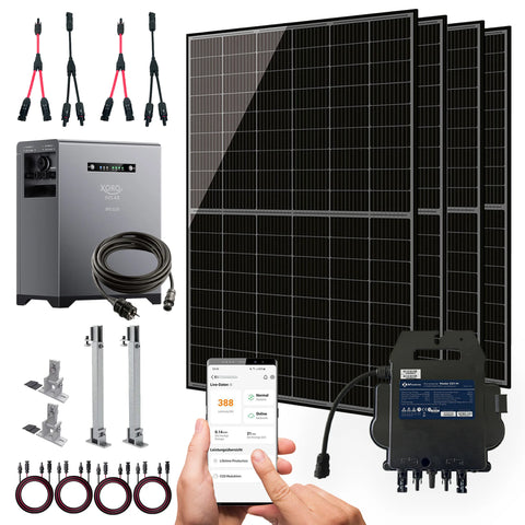 XORO SOLAR - Sunova Plug & Play Balkonkraftwerk 1720W mit 2016Wh Solarspeicher SPS 2155 – Update Oktober 2025, 5 m Schutzkontaktkabel & PVH 60 Halterung – Für Balkon, Terrasse & Garten