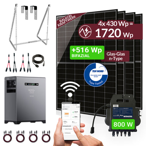 XORO SOLAR - Plug & Play Balkonkraftwerk 1720W mit 2016Wh Solarspeicher SPS 2155 – Update Oktober 2025, 5m Schutzkontaktkabel & PVH 120 Halterung – Für Balkon, Terrasse & Garten