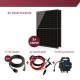 Balkonkraftwerk mit 2x410W Solarmodule der Marke Sunova Solar SS-410-54MDH, 800W Wechselrichter APsystems EZ1-M, 5m Schukokabel, 2 x 2m DC Kabel, mit Halterung