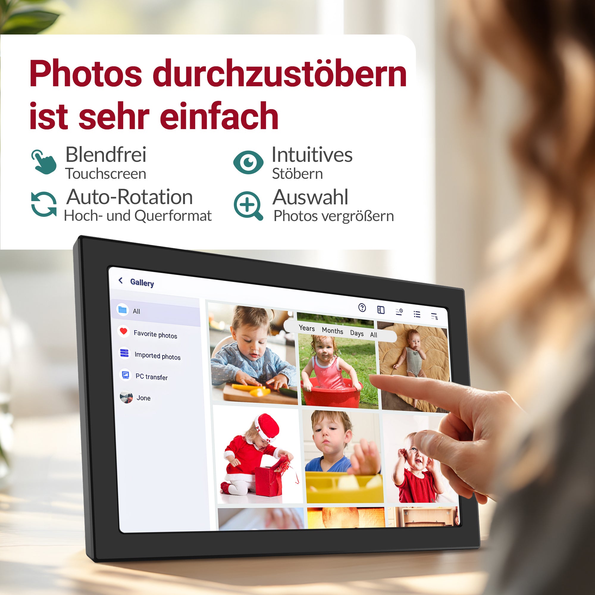 XORO CPF 10CF Digitaler WLAN Fotorahmen 10,1 Zoll mit Touchscreen & App-Steuerung