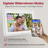 Digitaler Bilderrahmen mit Familienfotos – Smart Display zeigt Fotos, Nachrichten und Uhrzeit