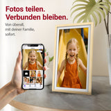 XORO CPF 15PF - 15" Digitaler WLAN Bilderrahmen in Buchenholz, 1920x1080 HD IPS Touchscreen, 32GB Speicher, Auto-Rotation & Sofort-Foto-/Video-Sharing