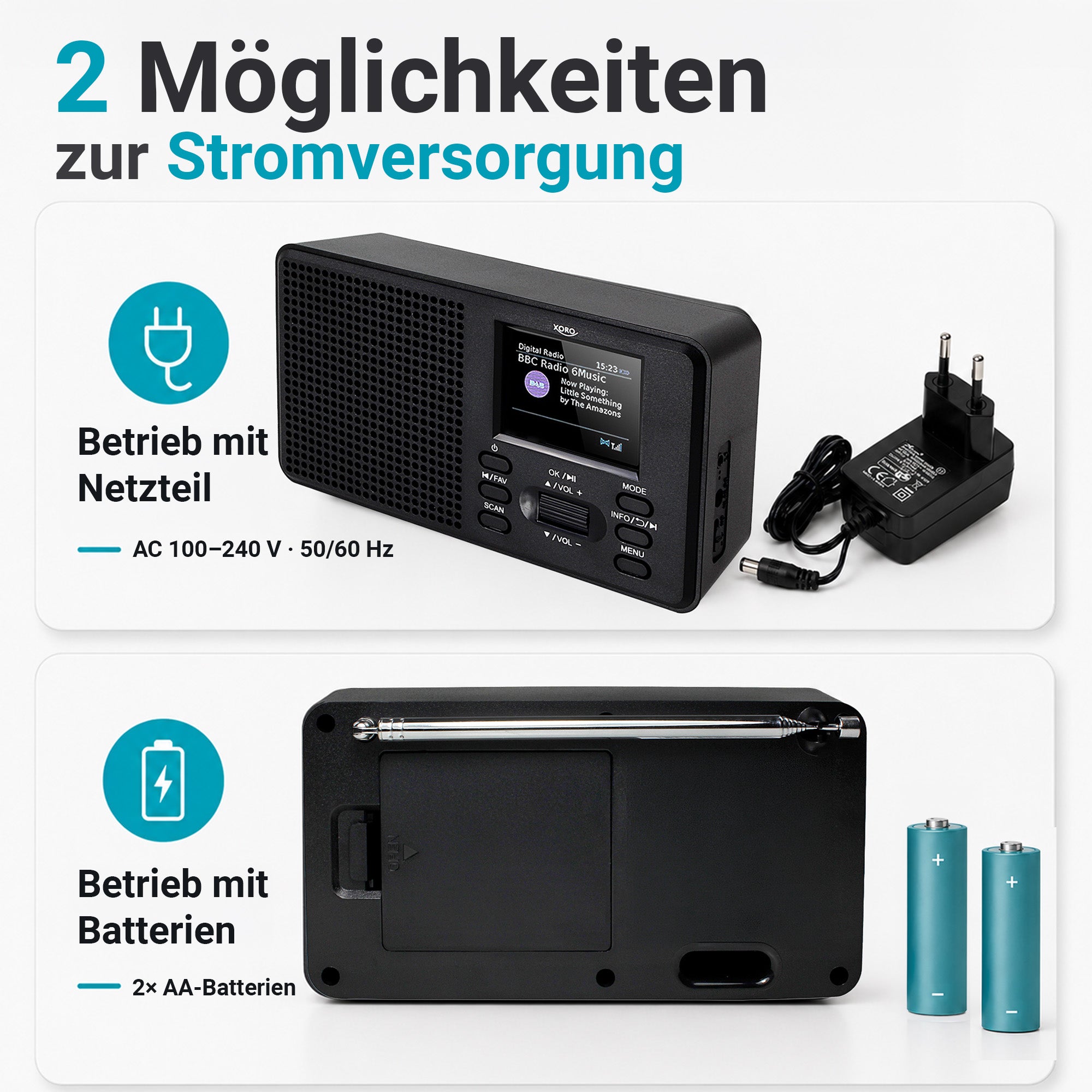 XORO DAB 142 DAB/DAB+/UKW Radioempfang & 2.4" Farbdisplay. Bluetooth Lautsprecher