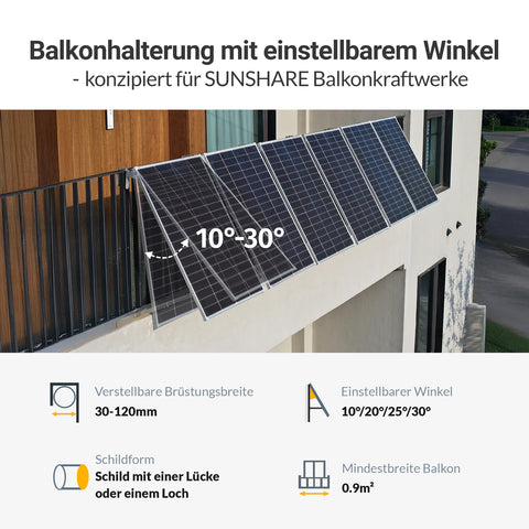 SUNSHARE Universal Balkonhalterung für Ray Lite Panels – Neigungsverstellbare PV-Halterung aus Aluminium