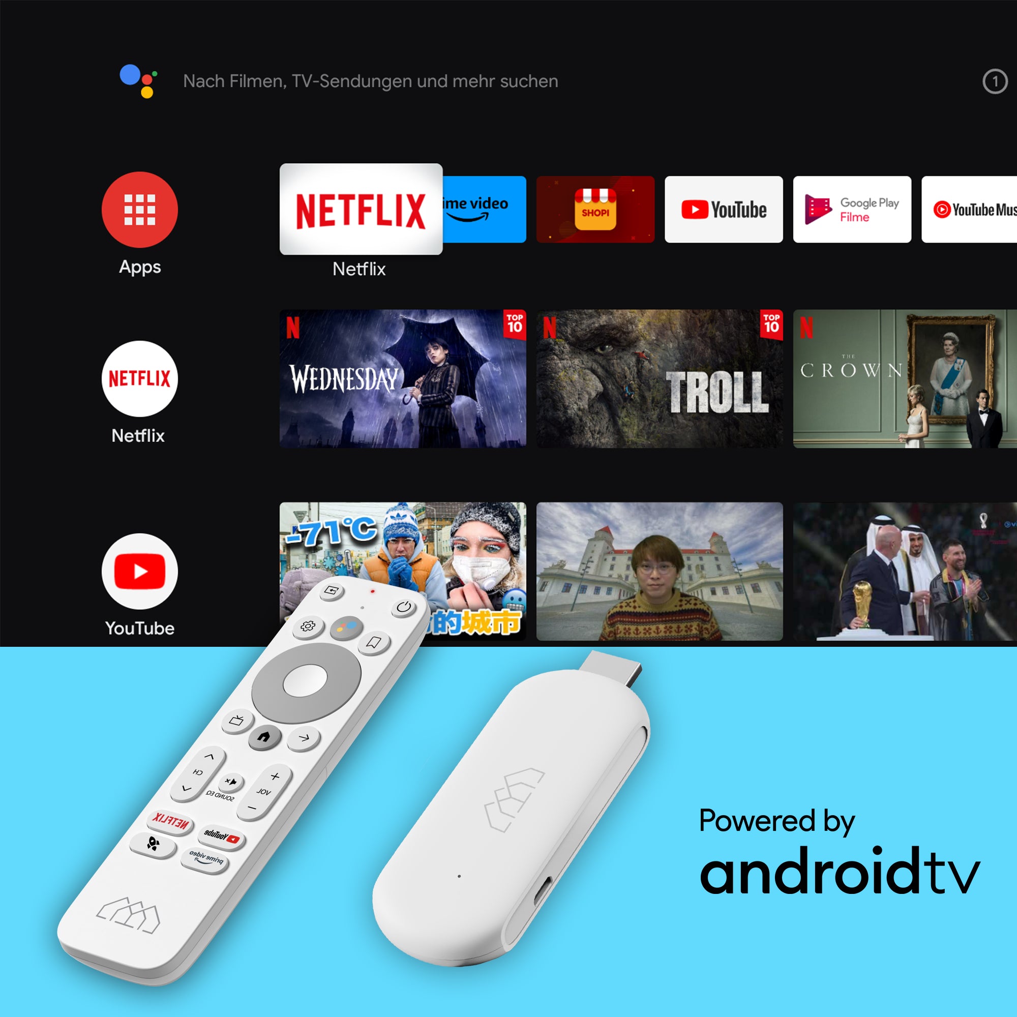 Homatics Stick HD FHD AndroidTV | HDMI | Dual WIFI | Bluetooth 5.0 | Netflix | Prime Video | White