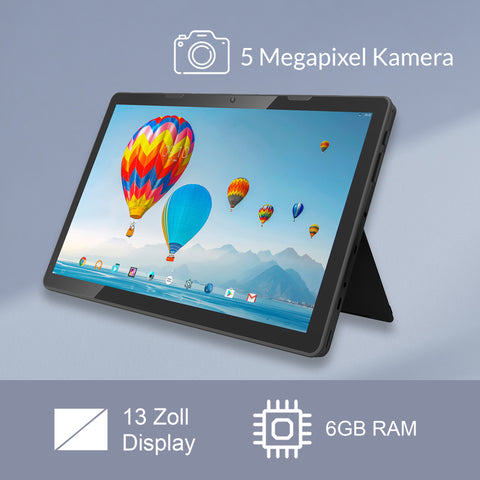 13.3 Zoll XORO MegaPAD 1333 Pro TabletPC mit FullHD IPS Display, Android 13, 10.000 mAh Akku, 2.0GHz 64Bit OctaCore CPU, 6 GB RAM, 128 GB Flash, 5G WiFi, Bluetooth, Kartenleser, 5 MP Kamera, USB-C