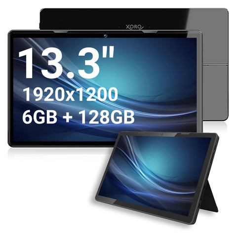 13.3 Zoll XORO MegaPAD 1333 Pro Tablet-PC mit FullHD IPS Display, Android 13, 10.000 mAh Akku, 2.0GHz 64Bit OctaCore CPU, 6 GB RAM, 128 GB Flash, 5G WiFi, Bluetooth, Kartenleser, 5 MP Kamera, USB-C