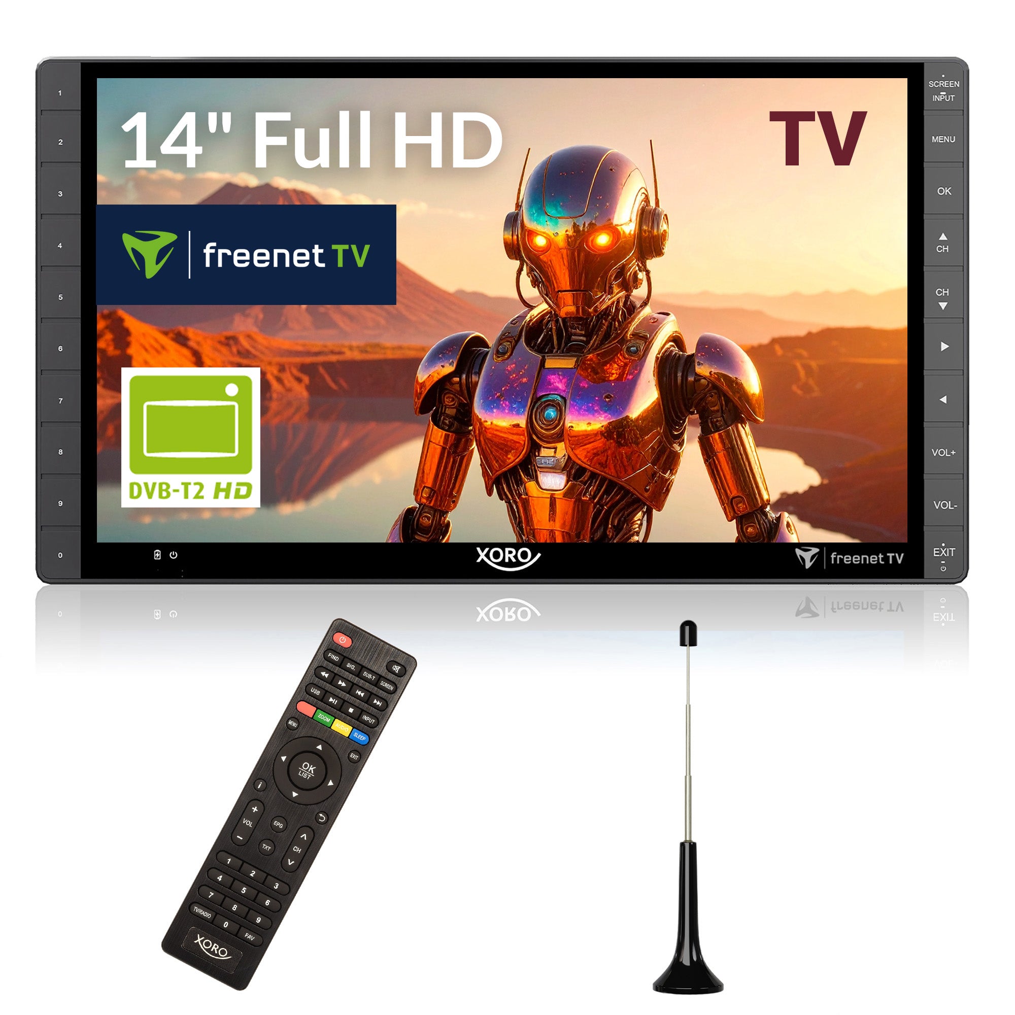 XORO PTL 1450 V2 - 14“ Full HD Fernseher mit DVBT2 HD Tuner und integriertem Irdeto CA