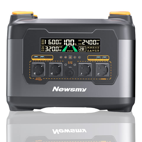 Newsmy Powerstation 2047,5 Wh Ultra-Fast-Aufladen von 0-100% in 1 Std., Mobiler Stromspeicher, 1200 W DC-In, 2400W AC-Out,  und 4x USB-C Ausgang, Solargenerator-LiMnFePO4-Akku für Camping, Heim-Backup