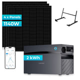 SUNSHARE Ray 1140 W PV-Komplettset mit 4 Solarmodulen, Glory 2 kWh Speicher und Flachdachhalterung