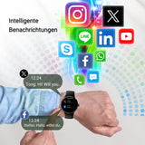 XINJI N2 - SmartWatch mit Bluetooth, Touchpanel, Puls-/HRV-/Blutsauerstoff-Messung, Schlafmonitor, Musikspeicher Dreh-und Druckknopf Schwarz