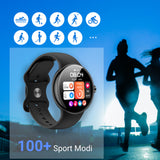 XINJI N2 - SmartWatch mit Bluetooth, Touchpanel, Puls-/HRV-/Blutsauerstoff-Messung, Schlafmonitor, Musikspeicher Dreh-und Druckknopf Schwarz
