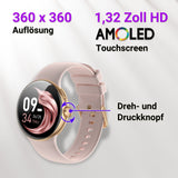 SmartWatch XINJI N2 mit Bluetooth, AMOLED Touchpanel, Puls-/HRV-/Blutsauerstoff-Messung, Schlafmonitor, Musikspeicher, Kalorien-/Schrittzähler, Benachrichtigungsfunktion, App, Wasserdicht, gold