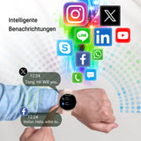 SmartWatch XINJI N2 mit Bluetooth, AMOLED Touchpanel, Puls-/HRV-/Blutsauerstoff-Messung, Schlafmonitor, Musikspeicher, Kalorien-/Schrittzähler, Benachrichtigungsfunktion, App, Wasserdicht, gold