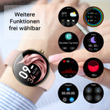 SmartWatch XINJI N2 mit Bluetooth, AMOLED Touchpanel, Puls-/HRV-/Blutsauerstoff-Messung, Schlafmonitor, Musikspeicher, Kalorien-/Schrittzähler, Benachrichtigungsfunktion, App, Wasserdicht, gold