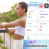 SmartWatch XINJI N2 mit Bluetooth, AMOLED Touchpanel, Puls-/HRV-/Blutsauerstoff-Messung, Schlafmonitor, Musikspeicher, Kalorien-/Schrittzähler, Benachrichtigungsfunktion, App, Wasserdicht, gold