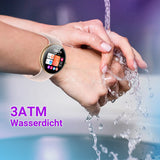 SmartWatch XINJI N2 mit Bluetooth, AMOLED Touchpanel, Puls-/HRV-/Blutsauerstoff-Messung, Schlafmonitor, Musikspeicher, Kalorien-/Schrittzähler, Benachrichtigungsfunktion, App, Wasserdicht, gold