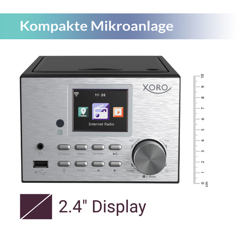 XORO HMT 500 Pro Multifunktionale Micro Kompaktanlage mit Internetradio und Spotify Connect, DAB+ und UKW, CD Player, zwei Lautsprechern und Farbdisplay