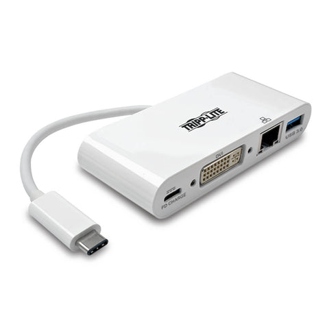 Tripp Lite U444-06N-DGU-C USB-C Multiport Adapter, DVI, USB-A Port, Gbe und PD Charging, weiß