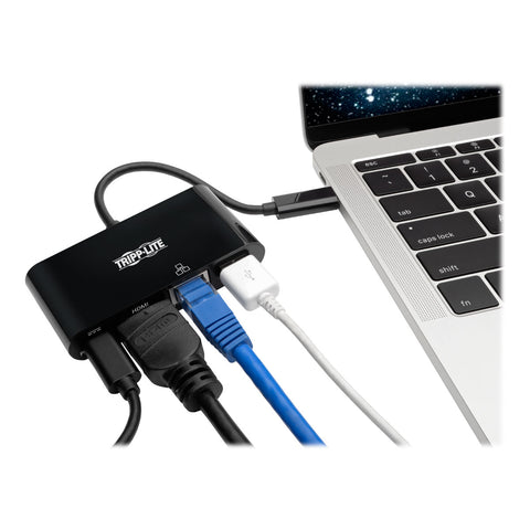 Tripp Lite U444-06N-H4GUBC USB-C Multiport Adapter, 4K HDMI, USB-A Port, GbE- und PD-Charging, HDCP, schwarz