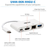 Tripp Lite U444-06N-H4GU-C USB-C Multiport Adapter, 4K HDMI, USB-A Port, Gbe und PD Charging, HDCP, weiß